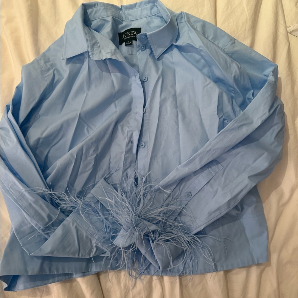 J.Crew Light Blue Feather Trim Shirt